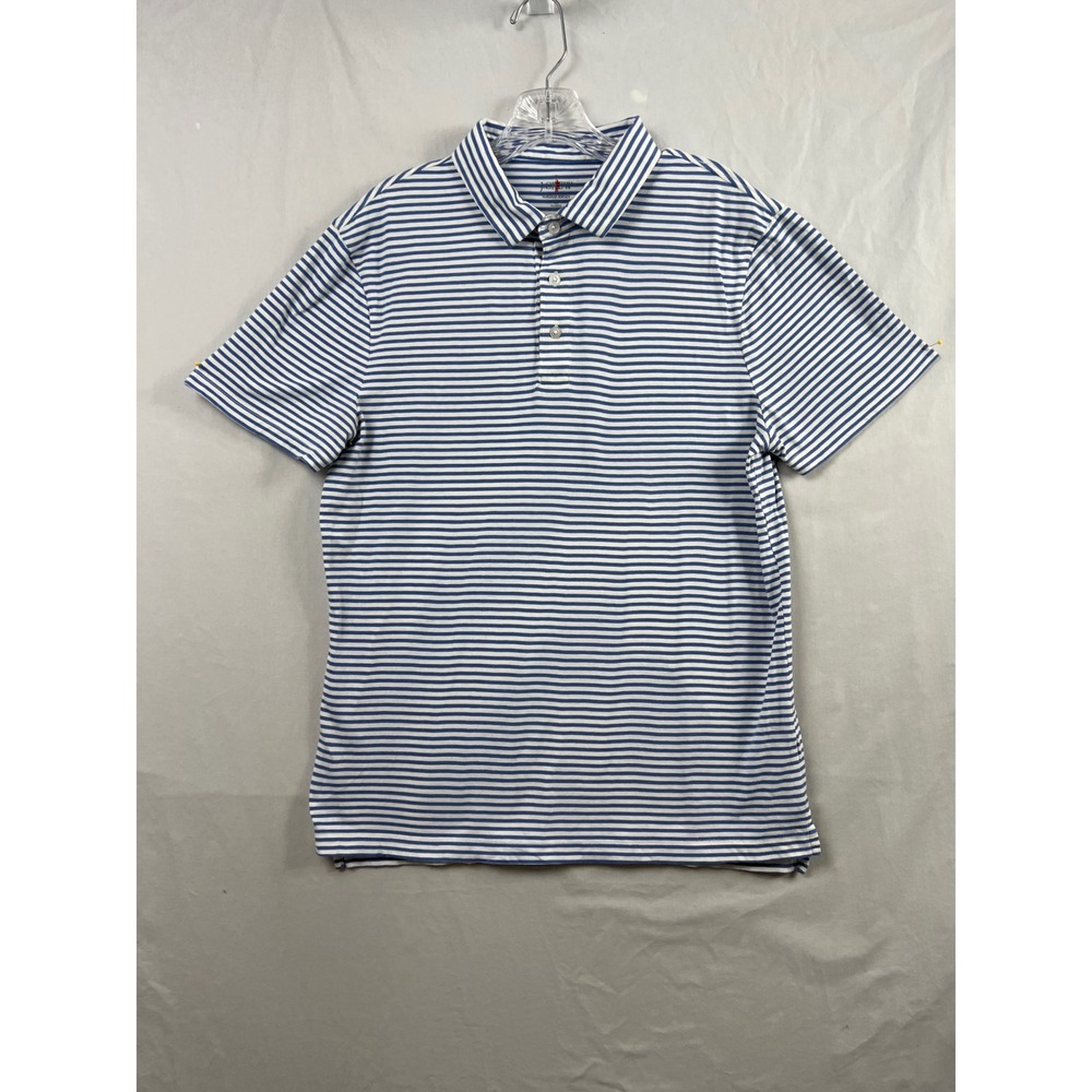 J.Crew Polo Shirt Mens M Blue White Sueded Jersey Striped Classic Fit Short Slv